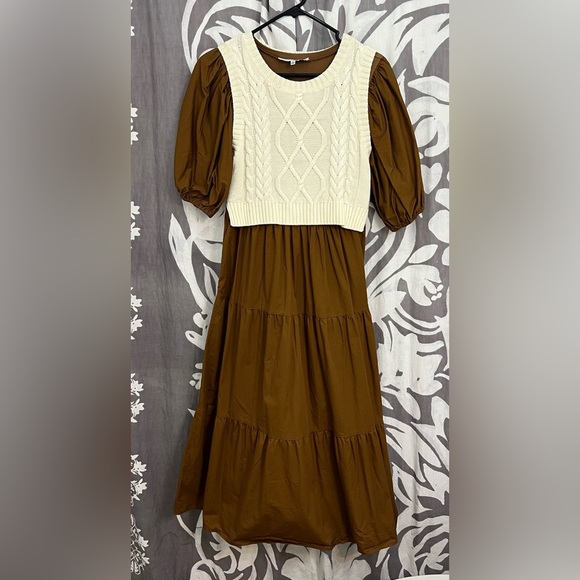 Sofie the Label Cognac Tiered Layered Sweater Dress - Picture 3 of 7